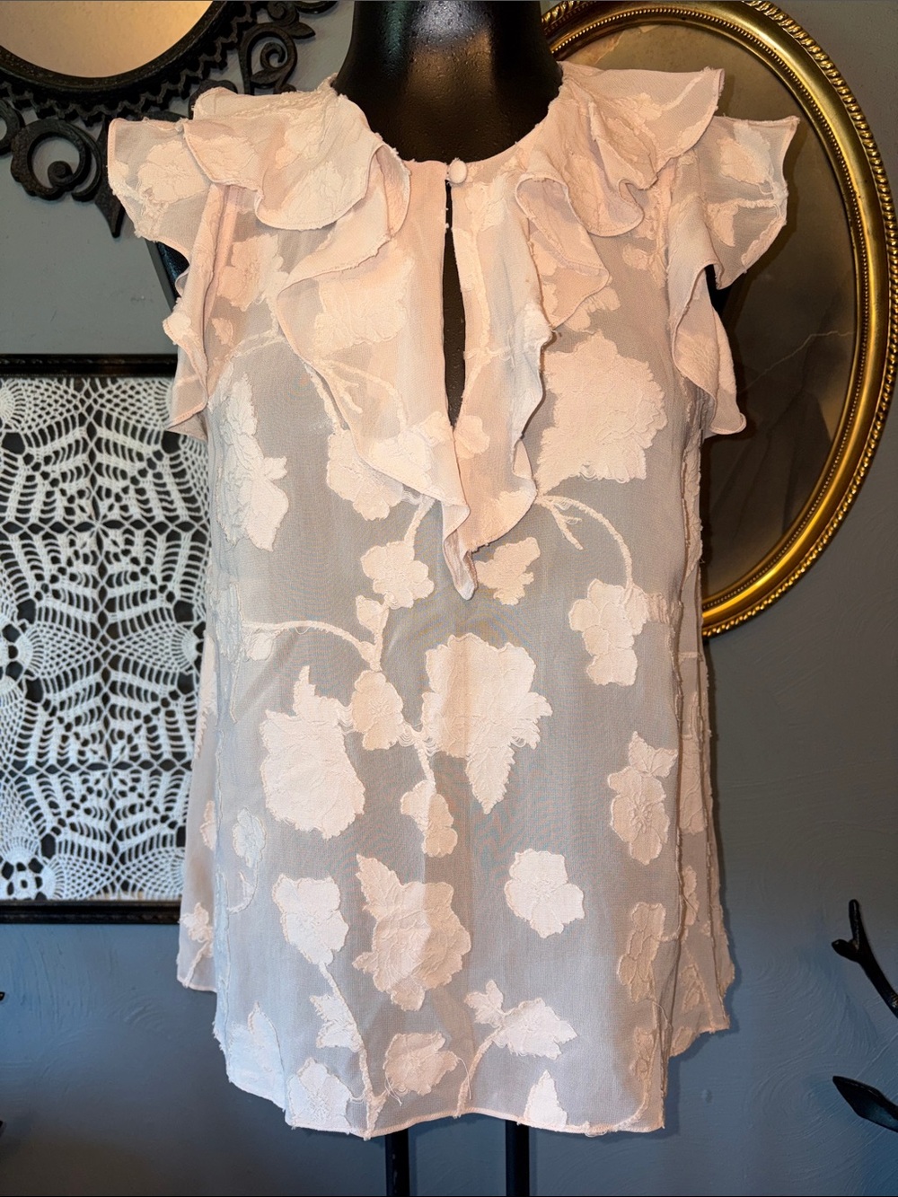 Joie Pale Pink Floral Ruffle Sleeveless Camisole